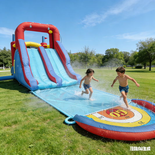 Sunnyfree Inflatable Bouncer House for Kids 3+, 30x6FT Oversized Double Water Slide with Sprinkler and 2 Slip Inflatable Boards