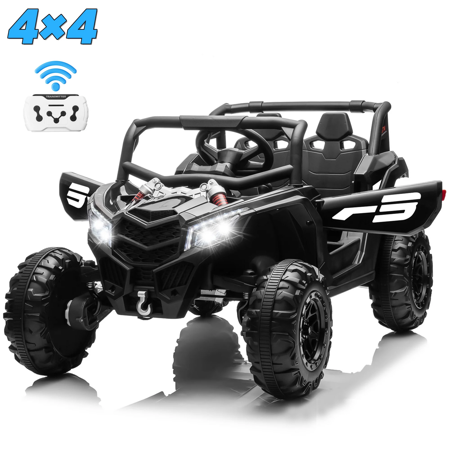 Funride 24 Volt Ride on Toys, 2 Seater Power UTV Wheels with Remote, Toddler Gift with 4x200W Motor, Bluetooth, Black