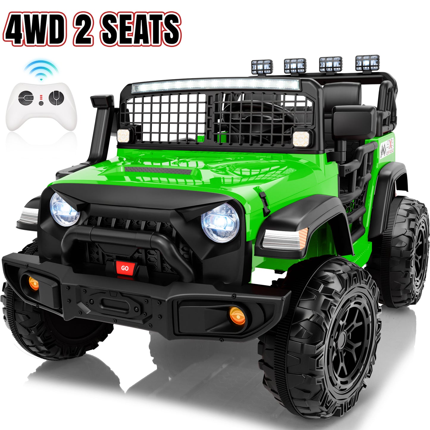 Funride 4WD 24 Volt Ride on Truck, 2 Seater Electric Car for Kids, Power Car Wheels with Remote, Bluetooth, LED Lights, Pink