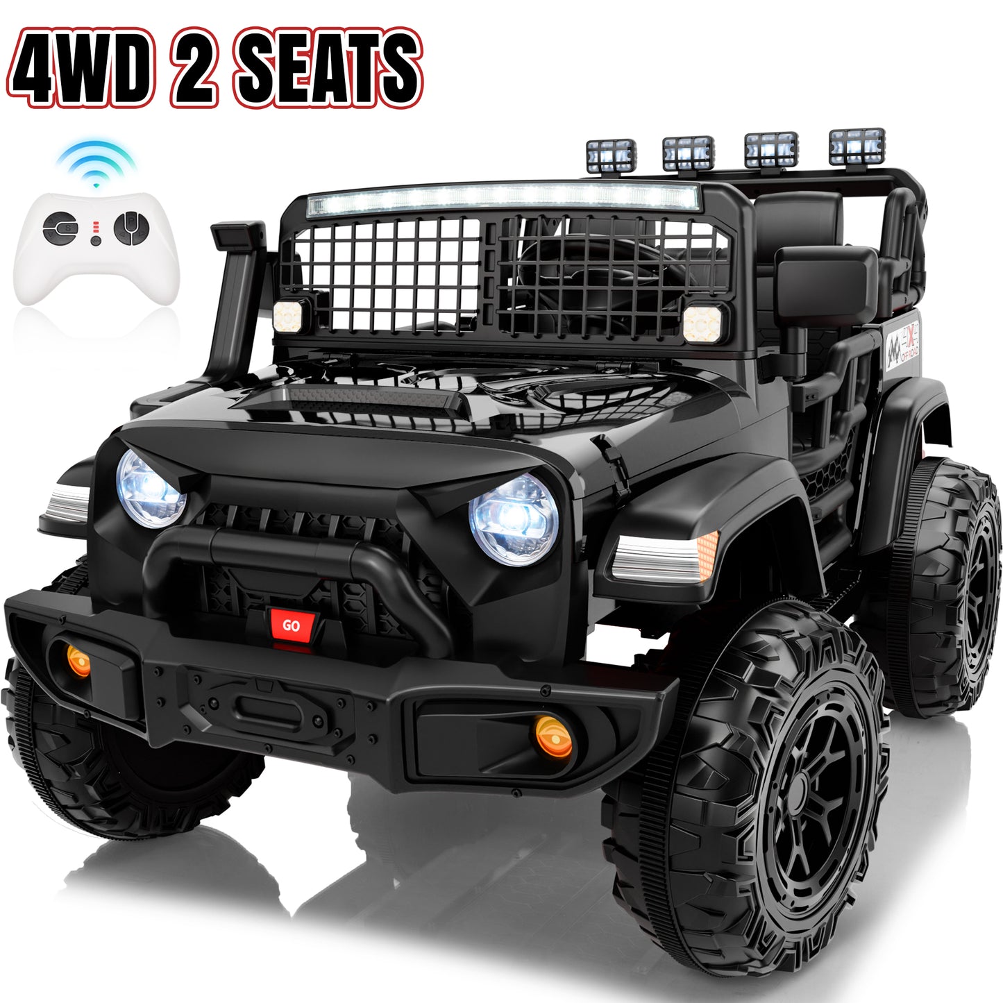 Funride 4WD 24 Volt Ride on Truck, 2 Seater Electric Car for Kids, Power Car Wheels with Remote, Bluetooth, LED Lights, Pink