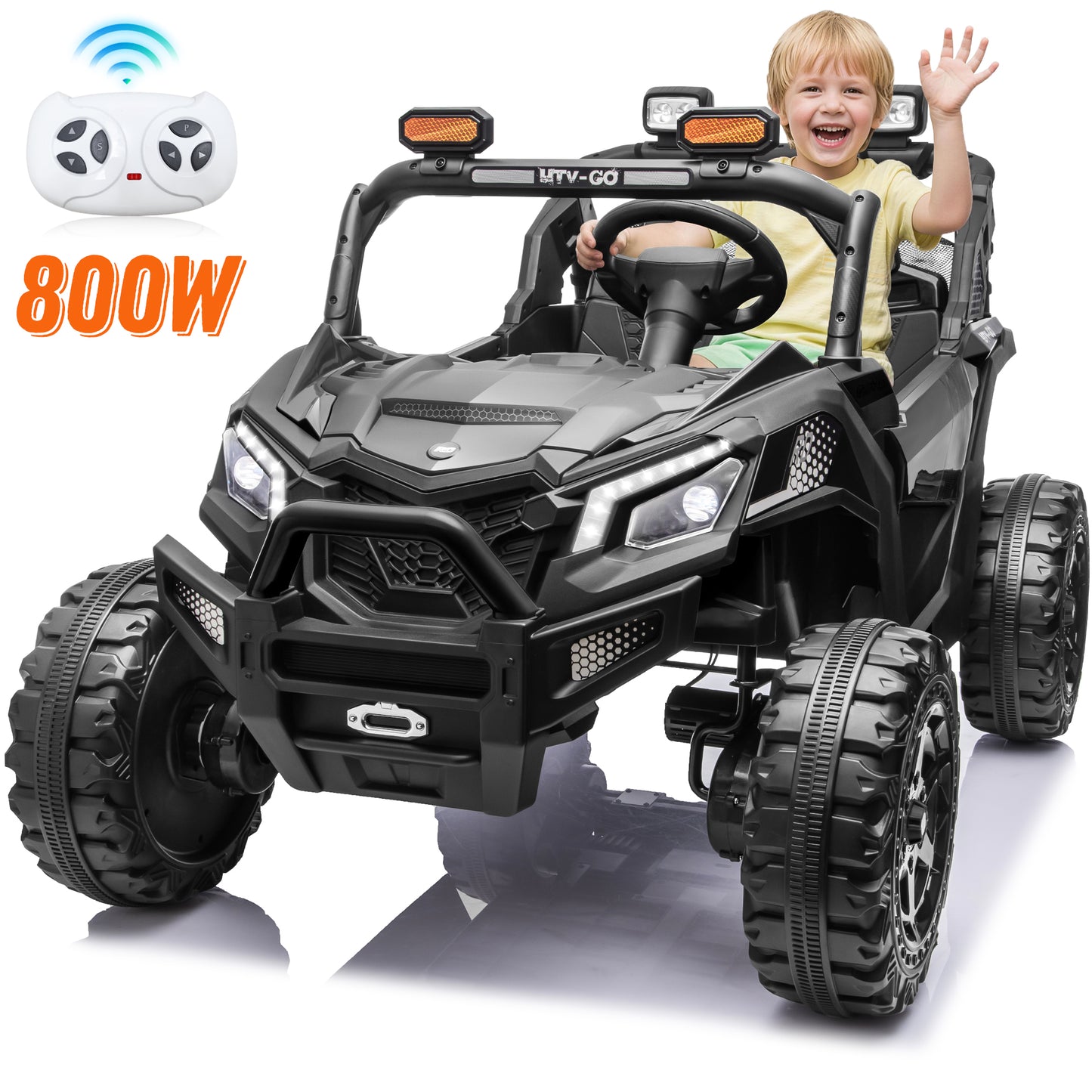 Funride 24 Volt Ride on Toys with Remote, Electric Car for Kids 2 Seater, Power Truck Wheels with 800W Moter, Bluetooth Music, Spring Suspension, Green