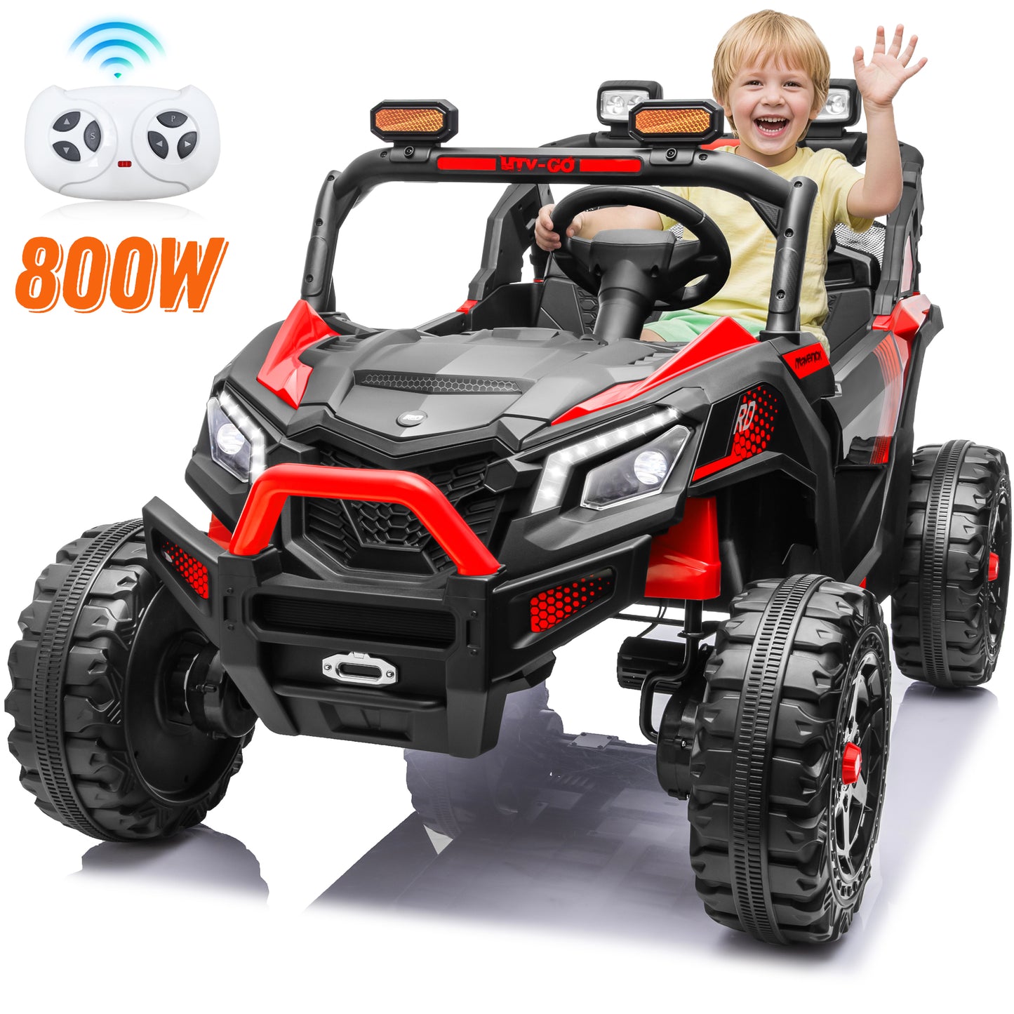 Funride 24 Volt Ride on Toys with Remote, Electric Car for Kids 2 Seater, Power Truck Wheels with 800W Moter, Bluetooth Music, Spring Suspension, Green