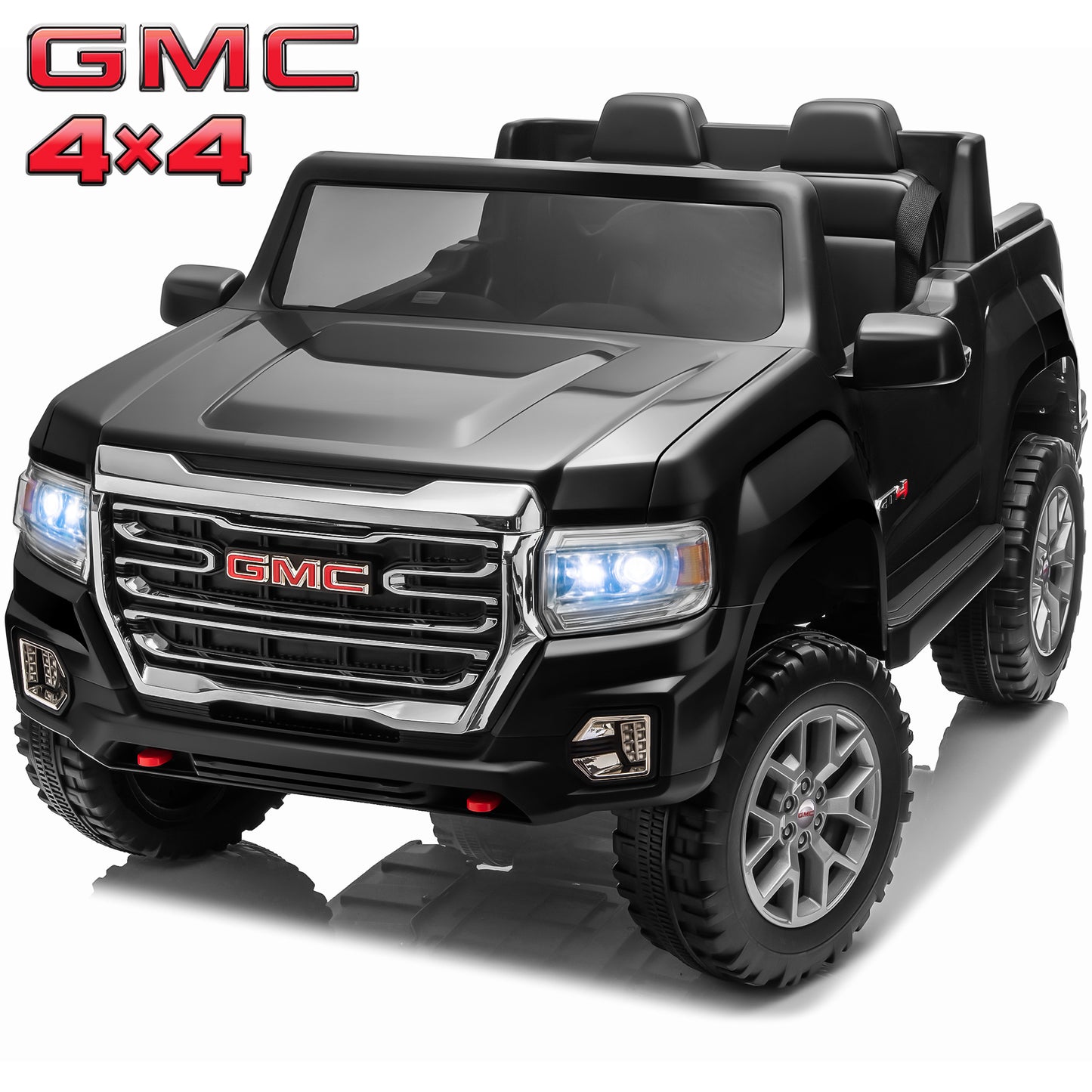 Zukpow Licensed GMC 24 Volt Ride on Toys, 4WD/2WD Switchable Power Car wheels with Remote, Bluetooth, Fold Down Tailgate, Rear Storage, Red