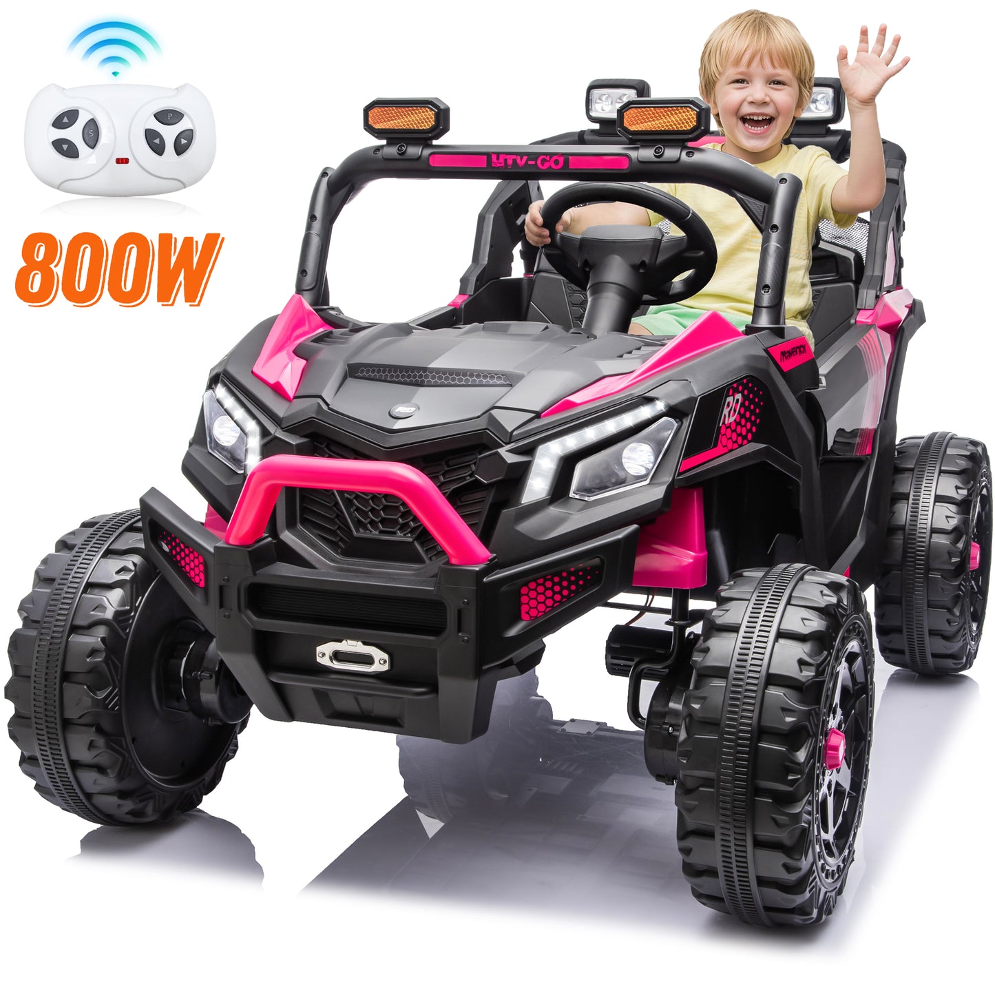 Funride 24 Volt Ride on Toys with Remote, Electric Car for Kids 2 Seater, Power Truck Wheels with 800W Moter, Bluetooth Music, Spring Suspension, Green