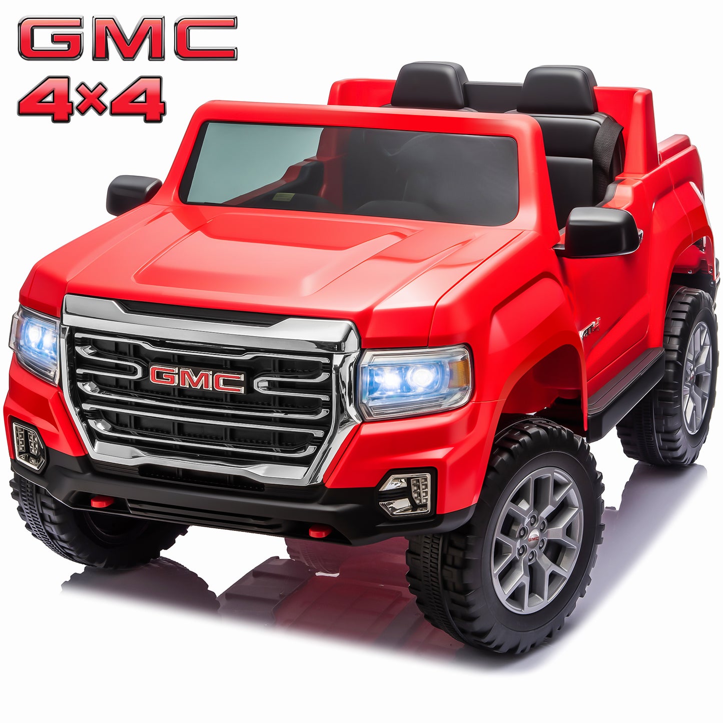 Zukpow Licensed GMC 24 Volt Ride on Toys, 4WD/2WD Switchable Power Car wheels with Remote, Bluetooth, Fold Down Tailgate, Rear Storage, Red