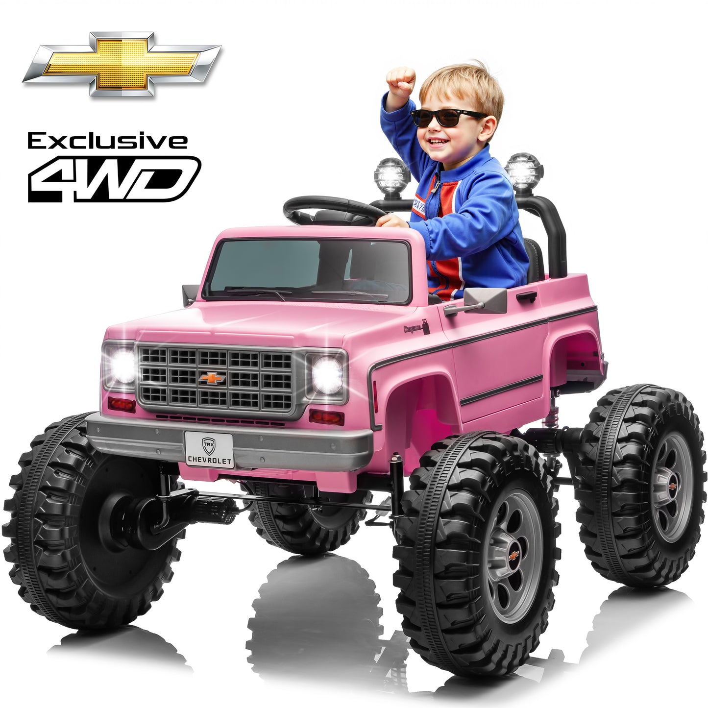 Chevrolet Cheyenne 4WD 24 Volt Ride on Toys, Funride Electric Truck for Kids, Power Car Wheels with Remote, Bluetooth, LED Lights, Blue