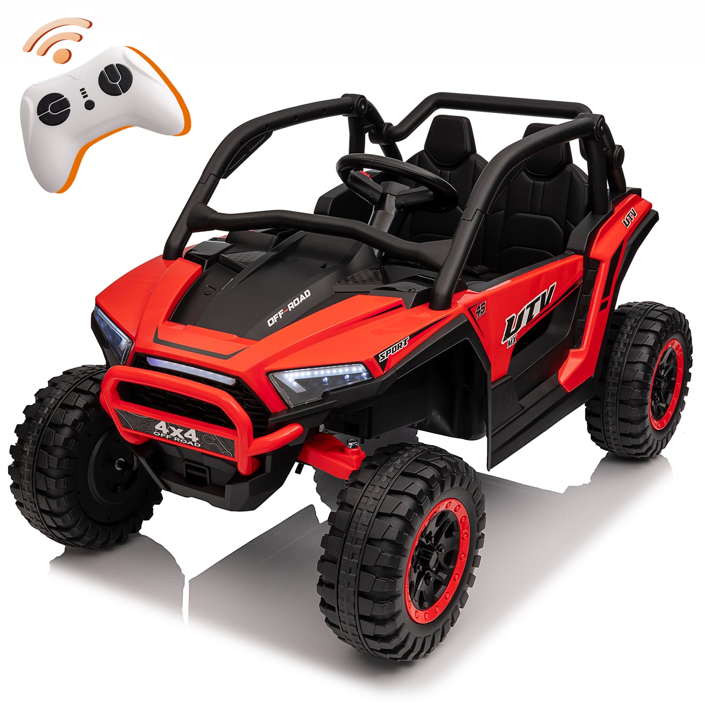 24V 2 Seater Ride on Truck Car for Kids, 7AH Powered UTV Car Toy, 4WD Side by Side Electric Vehicle w/ Remote, 3 Speeds, Bluetooth Spring Suspension, 1.86-4.9mph, Storage for Gift, Green, Red, Pink, Black -639