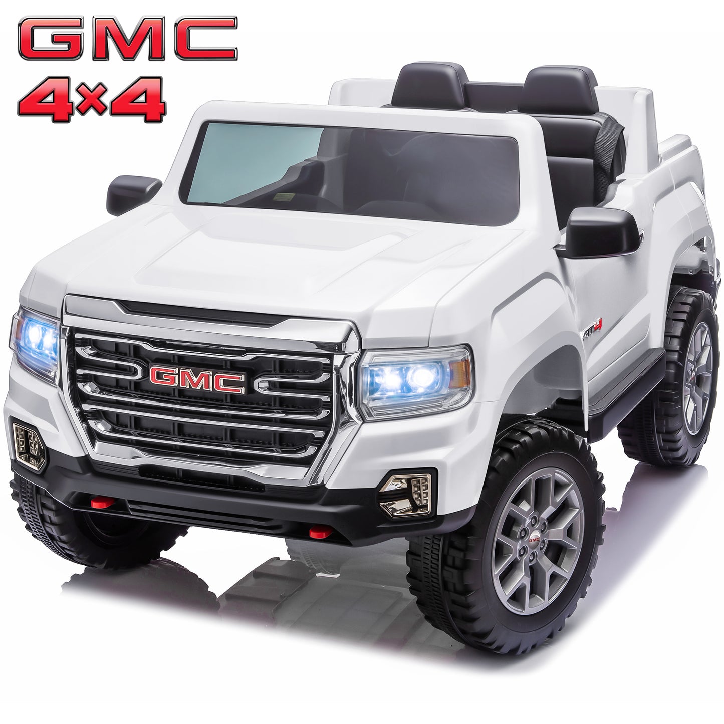 Zukpow Licensed GMC 24 Volt Ride on Toys, 4WD/2WD Switchable Power Car wheels with Remote, Bluetooth, Fold Down Tailgate, Rear Storage, Red