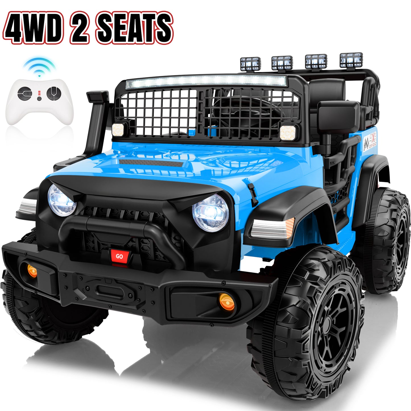Funride 4WD 24 Volt Ride on Truck, 2 Seater Electric Car for Kids, Power Car Wheels with Remote, Bluetooth, LED Lights, Pink