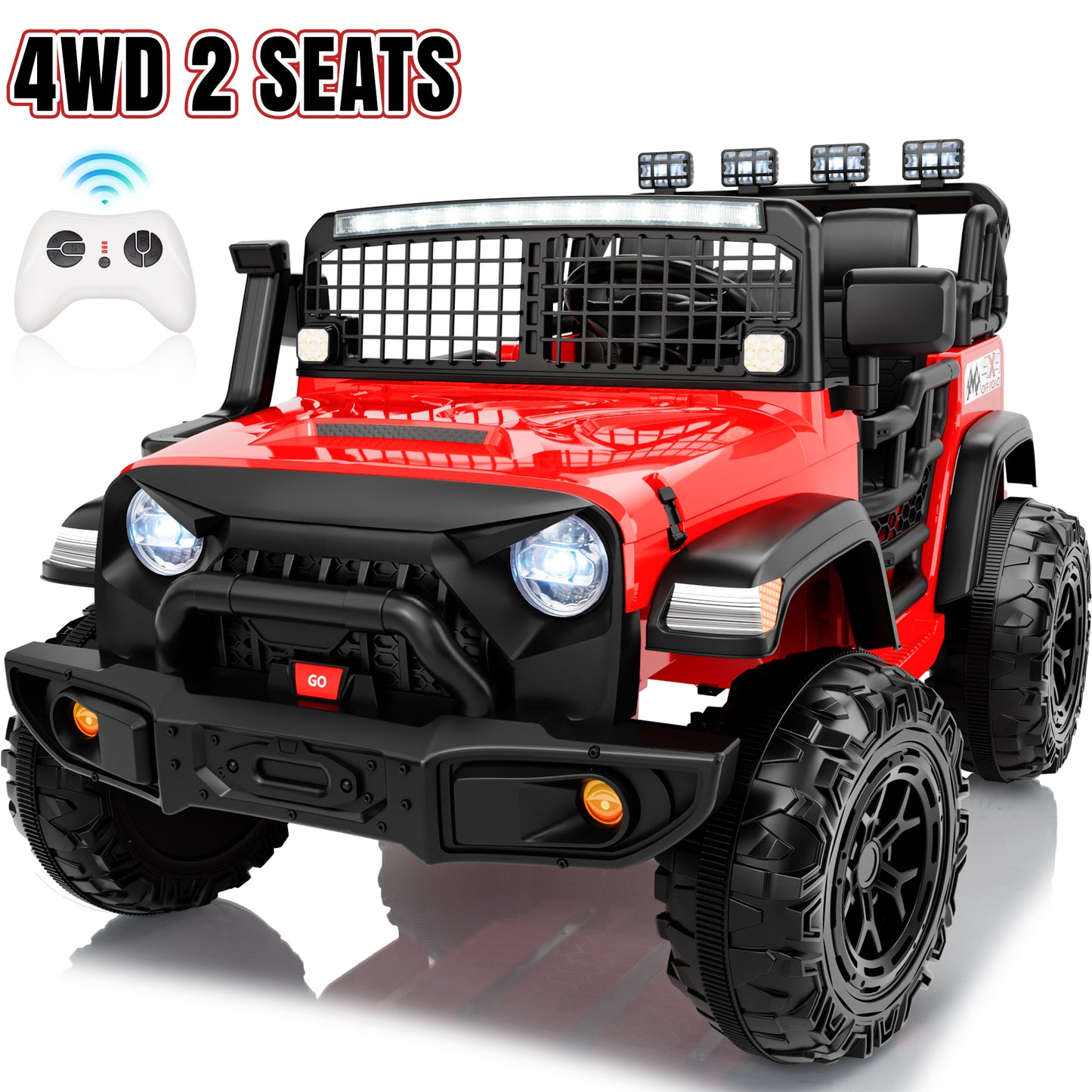 Funride 4WD 24 Volt Ride on Truck, 2 Seater Electric Car for Kids, Power Car Wheels with Remote, Bluetooth, LED Lights, Pink