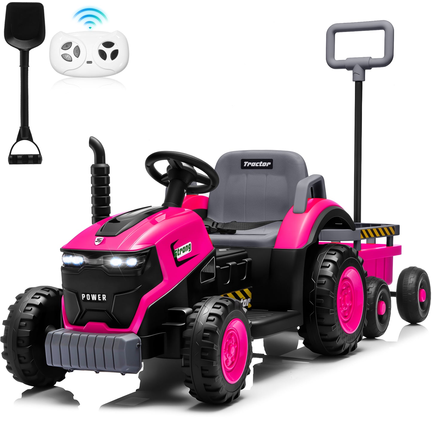 Funride 12V Ride on Tractor w/ Remote Control, 35W Dual Motors Ride on Toys w/ Detachable Trailer & Shovel, Kids' Electric Vehicles with Trailer Ground Loader, Bluetooth Music, LED lights-319