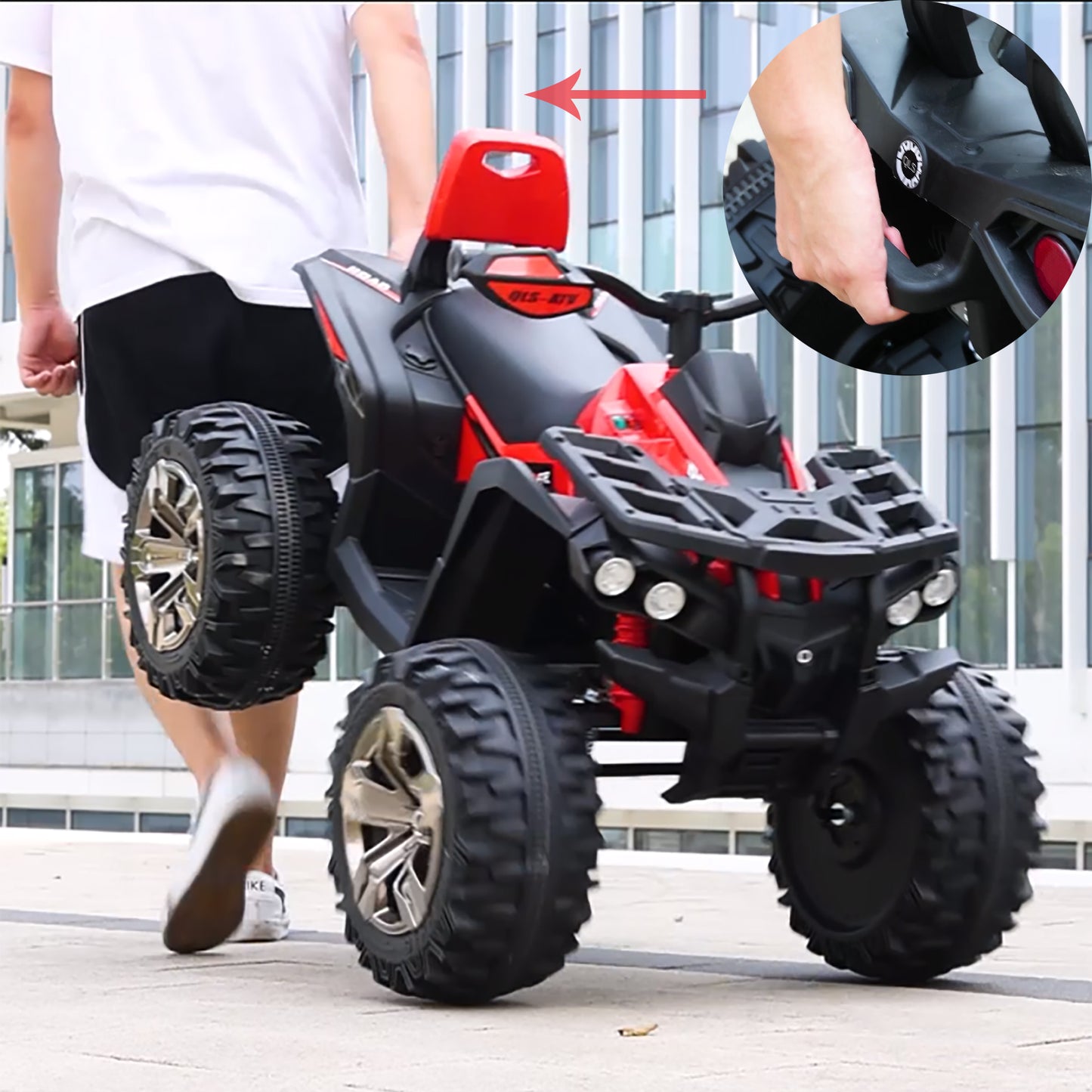 800W Dirt Quad w/ Remote Control - 24V Powered Ride on ATV, Electric Powerful 4-Wheeler for Big Kids, Up to 5.5 mph, Knee Pads, Red,Pink,Black,Green,Blue--3288RC