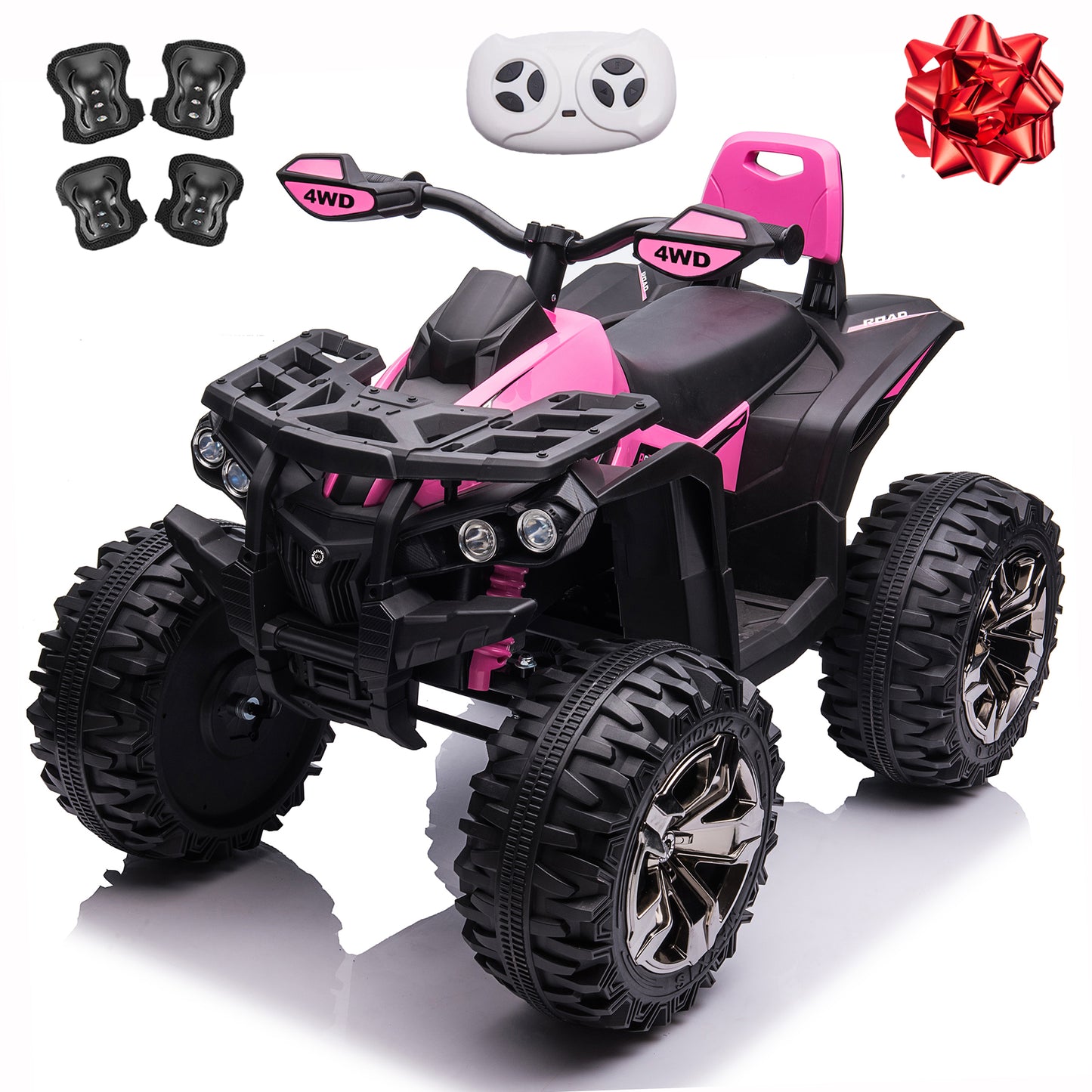 800W Dirt Quad w/ Remote Control - 24V Powered Ride on ATV, Electric Powerful 4-Wheeler for Big Kids, Up to 5.5 mph, Knee Pads, Red,Pink,Black,Green,Blue--3288RC