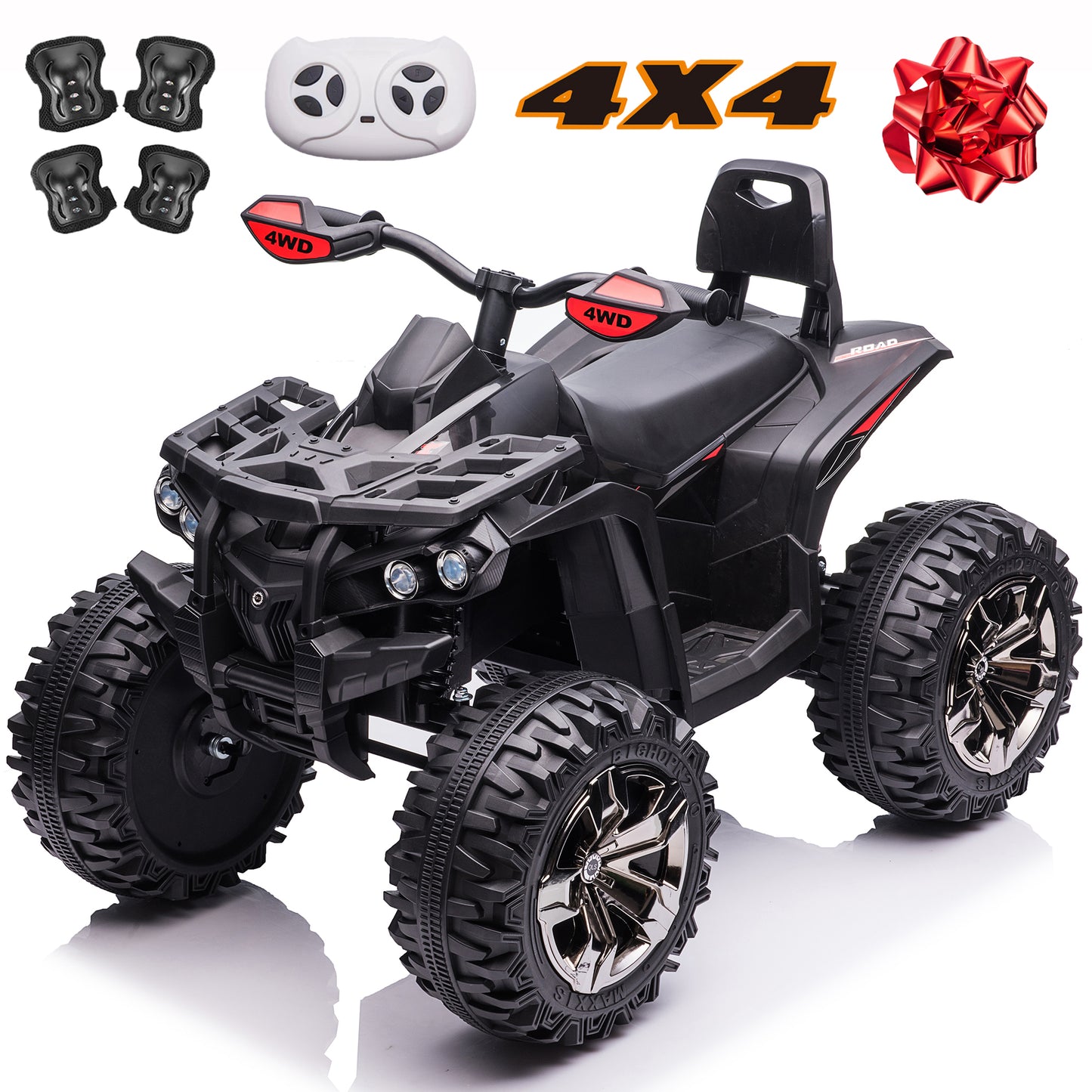 800W Dirt Quad w/ Remote Control - 24V Powered Ride on ATV, Electric Powerful 4-Wheeler for Big Kids, Up to 5.5 mph, Knee Pads, Red,Pink,Black,Green,Blue--3288RC