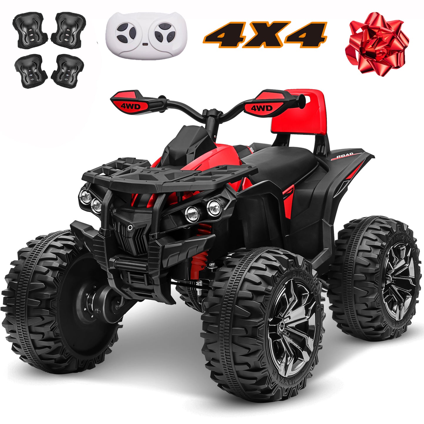 800W Dirt Quad w/ Remote Control - 24V Powered Ride on ATV, Electric Powerful 4-Wheeler for Big Kids, Up to 5.5 mph, Knee Pads, Red,Pink,Black,Green,Blue--3288RC