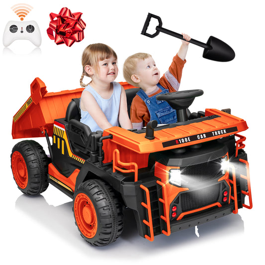 24V Ride on Toys 2 Seater Ride on Dump Truck w/ Remote Control, 2x200W Ride on Truck Car w/ Dump Bed, 3 Speeds, Shovel, Bluetooth/Music, Big Kids, Yellow,Orange,Green,Blue-305