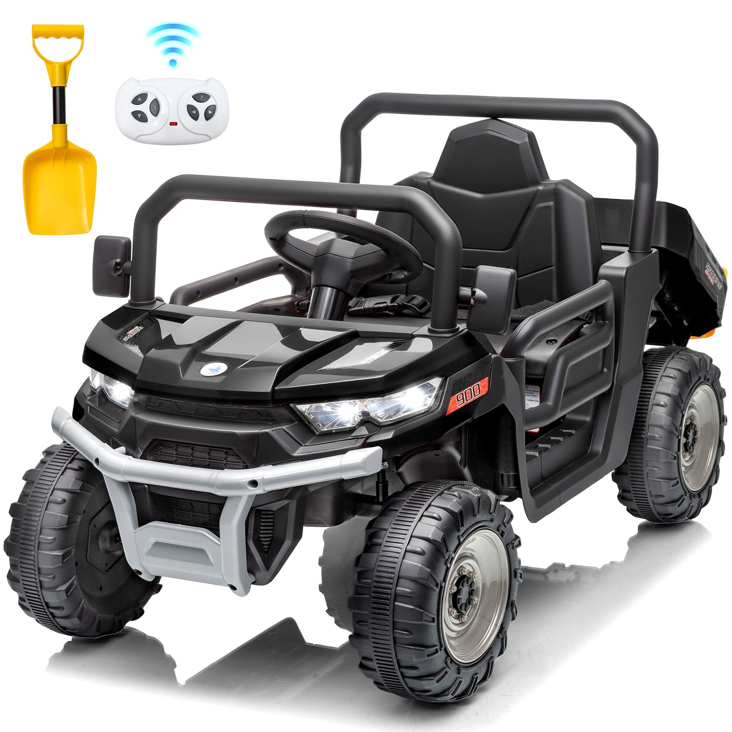 Zukpow 12V Ride on Toys with Remote, Ride on Dump Truck for Kids, Electric Power Car Wheels w/ Dump Bed & Shovel, Spring Suspension, Bluetooth Music, LED Lights-662