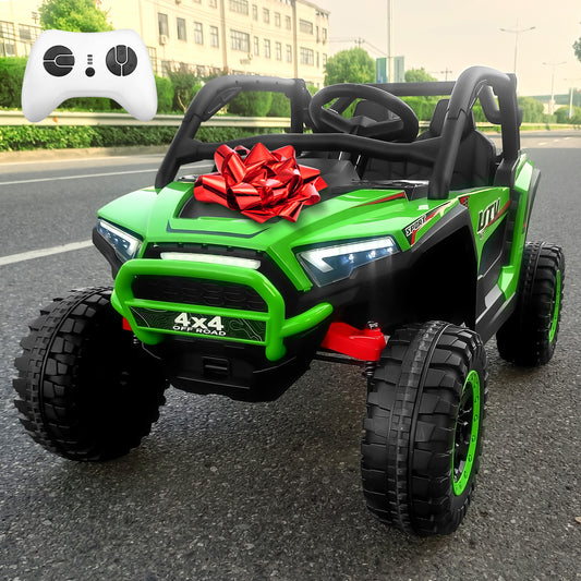 Funride 24V 2 Seater Ride on Truck Car for Kids, 7AH Powered UTV Car Toy, 4WD Side by Side Electric Vehicle w/ Remote, 3 Speeds, Bluetooth Spring Suspension, 1.86-4.9mph, Storage for Gift, Green, Red, Pink, Black -639