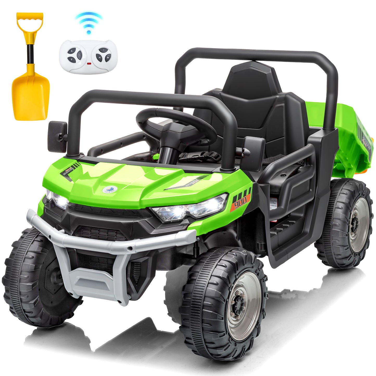 Zukpow 12V Ride on Toys with Remote, Ride on Dump Truck for Kids, Electric Power Car Wheels w/ Dump Bed & Shovel, Spring Suspension, Bluetooth Music, LED Lights-662