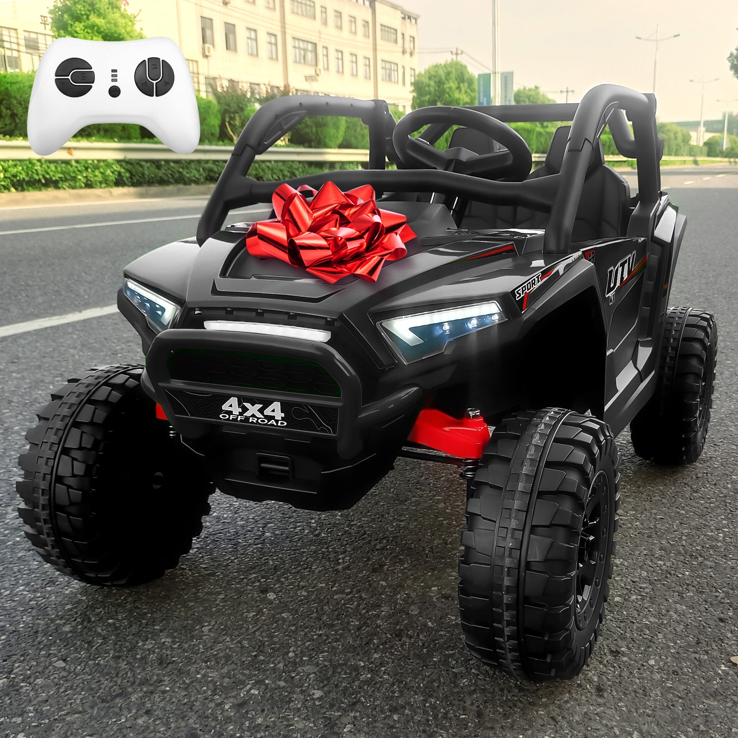 Funride 24V 2 Seater Ride on Truck Car for Kids, 7AH Powered UTV Car Toy, 4WD Side by Side Electric Vehicle w/ Remote, 3 Speeds, Bluetooth Spring Suspension, 1.86-4.9mph, Storage for Gift, Green, Red, Pink, Black -639