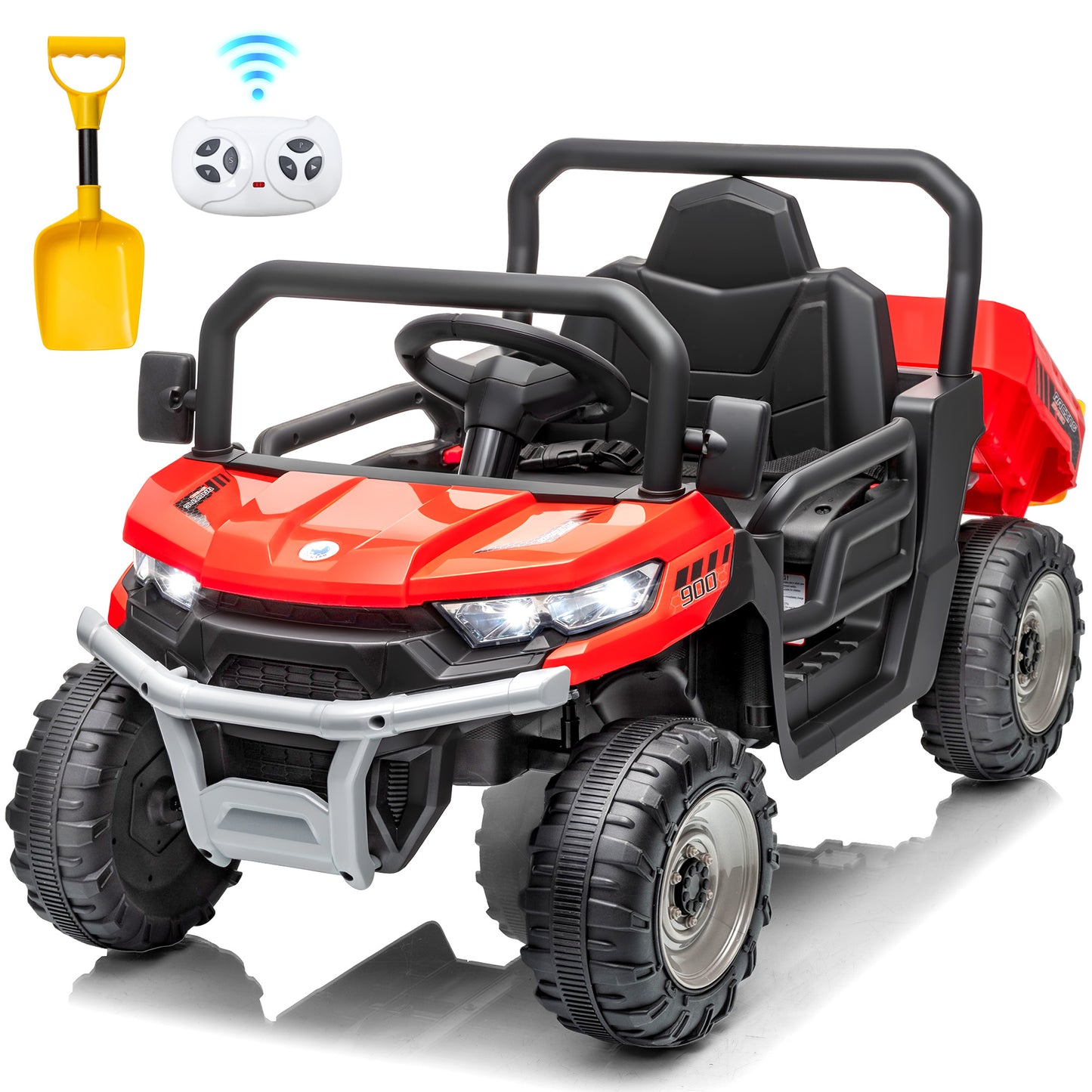 Zukpow 12V Ride on Toys with Remote, Ride on Dump Truck for Kids, Electric Power Car Wheels w/ Dump Bed & Shovel, Spring Suspension, Bluetooth Music, LED Lights-662