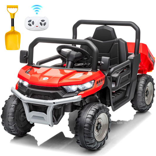 Zukpow 12V Ride on Toys with Remote, Ride on Dump Truck for Kids, Electric Power Car Wheels w/ Dump Bed & Shovel, Spring Suspension, Bluetooth Music, LED Lights-662