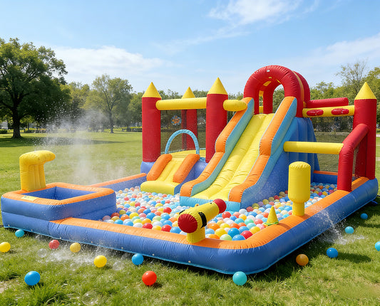 Sunnyfree XXL Inflatable Bouncer House 9 in 1 for Kids 3+, 15x13FT Oversized Inflatable Water Slide Park, Indoor/Outdoor Bounce Castle w/ Blower