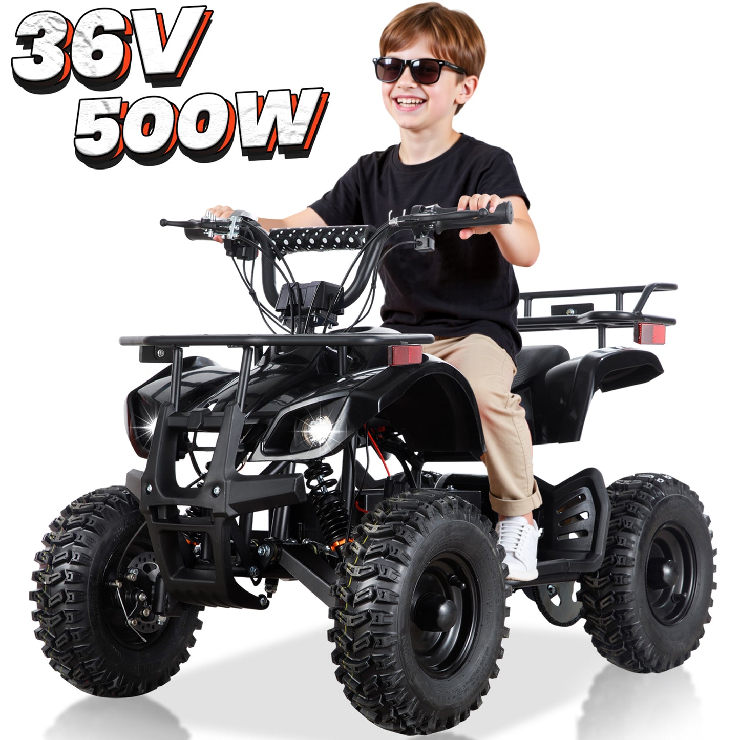 36V ATV 4 Wheeler 500W Electric Dirt Quad, Red Pineapple