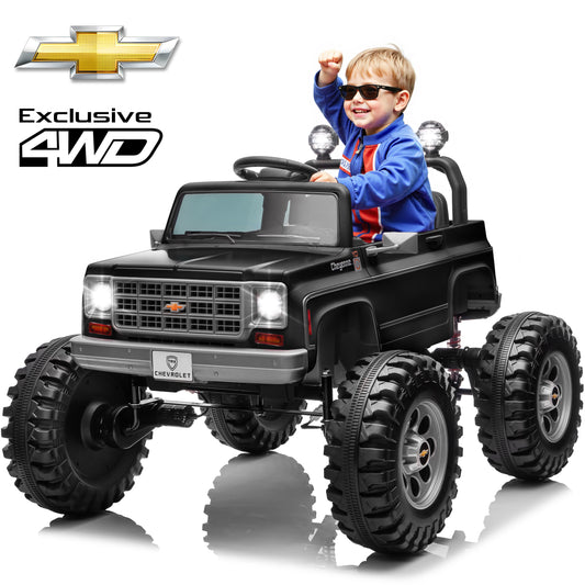 Chevrolet Cheyenne 4WD 24 Volt Ride on Toys, Funride Electric Truck for Kids, Power Car Wheels with Remote, Bluetooth, LED Lights, Blue