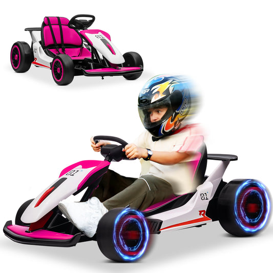 Funride 24V Go Kart Ride on Toys Electric Go Kart for Boys Girls Age 6-12 Years Old, Red，Pink,Green,Blue-3888fu3