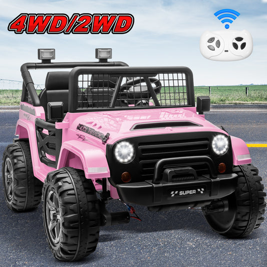 24V 4WD Ride on Toys Truck with Remote Control, 2 Seater Electric Car for Kids, Powered Cars Wheels w/ 4x100W, up to 5.5mph, Spring Suspension, Music, 0723