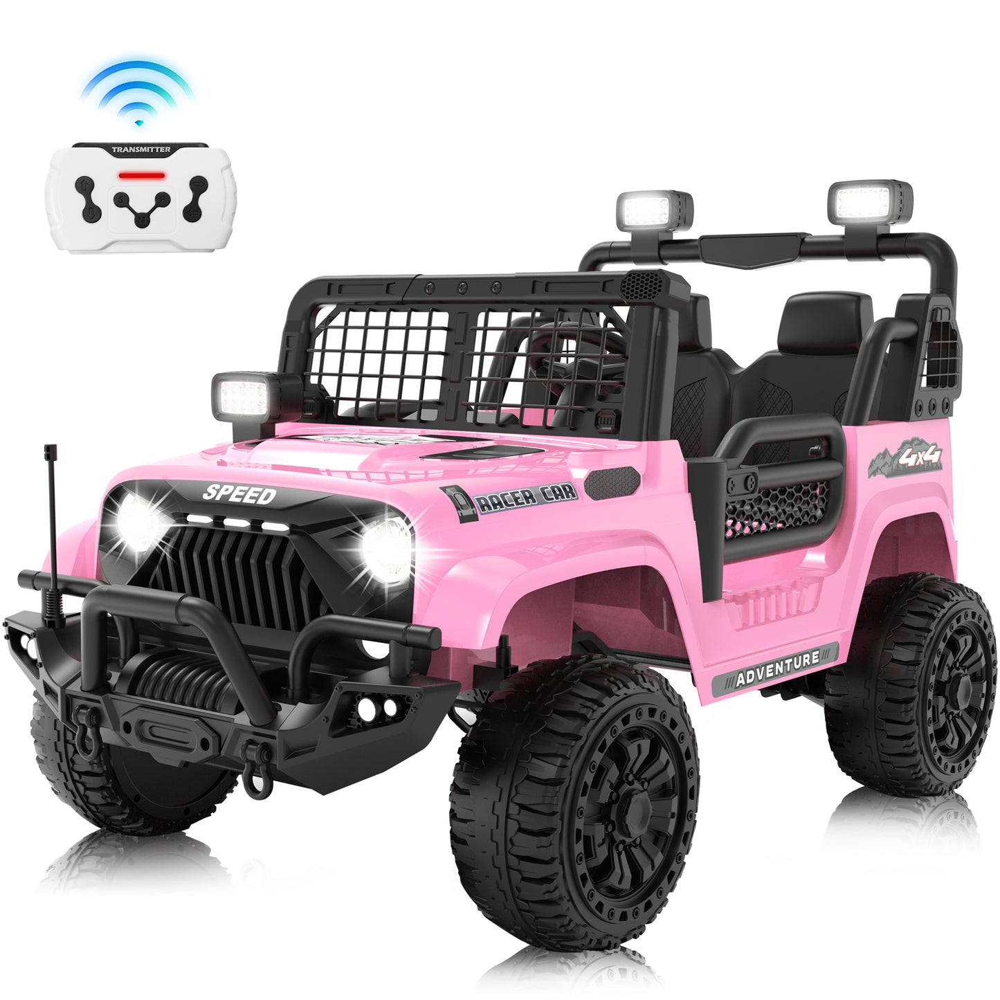 FUNRIDE 4WD 24V 2 Seater Ride On Toys with Remote Control, Kids Ride on Truck Car 800W Moter Power 4-Wheeler Suspension, 3 Speeds, Bluetooth Music, Rose Pink,Black,Pink Red,Blue-1202