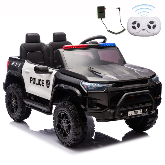 Police Car Ride on 24V Electric Car for Kids Battery Powered Ride-on Toys Cop Cars with Remote Control, Siren, Flashing Lights, Music, Bluetooth, Spring Suspension, Black