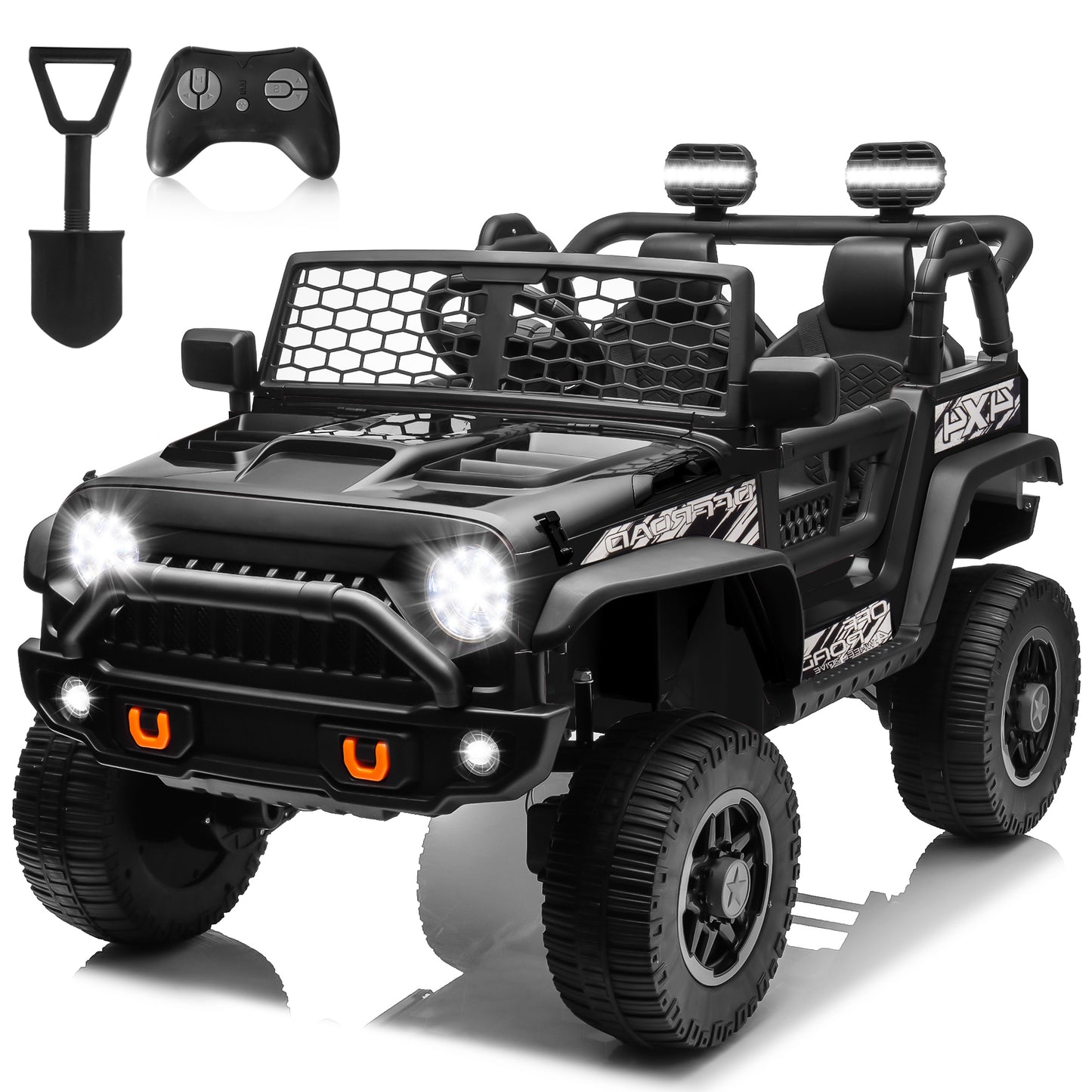 24 Volt Ride on Toys Ride on Truck Car with Remote Control, 2 Seater 400W Kids Powered Ride ons Spring Suspension, 3 Speed, Bluetooth Music, Green，Black,Red,Pink,white-8802