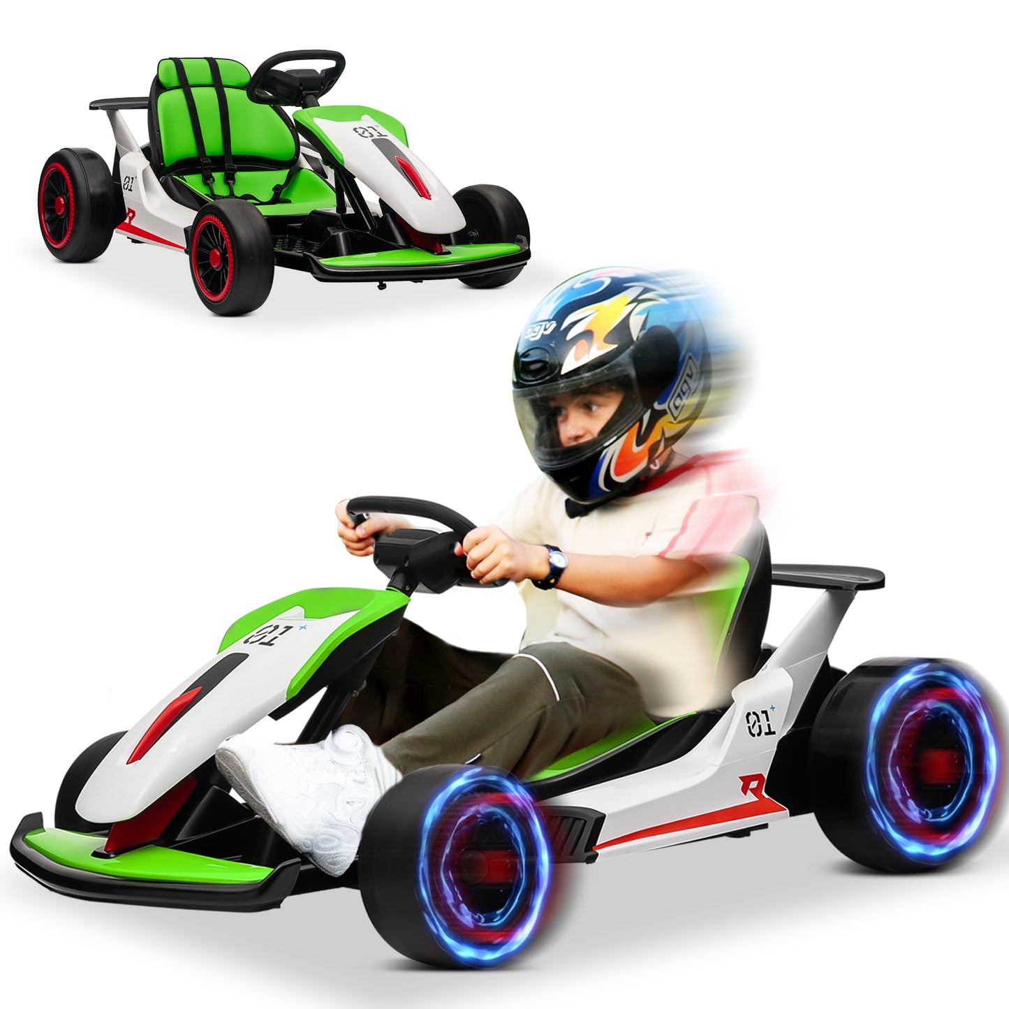 Funride 24V Go Kart Ride on Toys Electric Go Kart for Boys Girls Age 6-12 Years Old, Red，Pink,Green,Blue-3888fu3