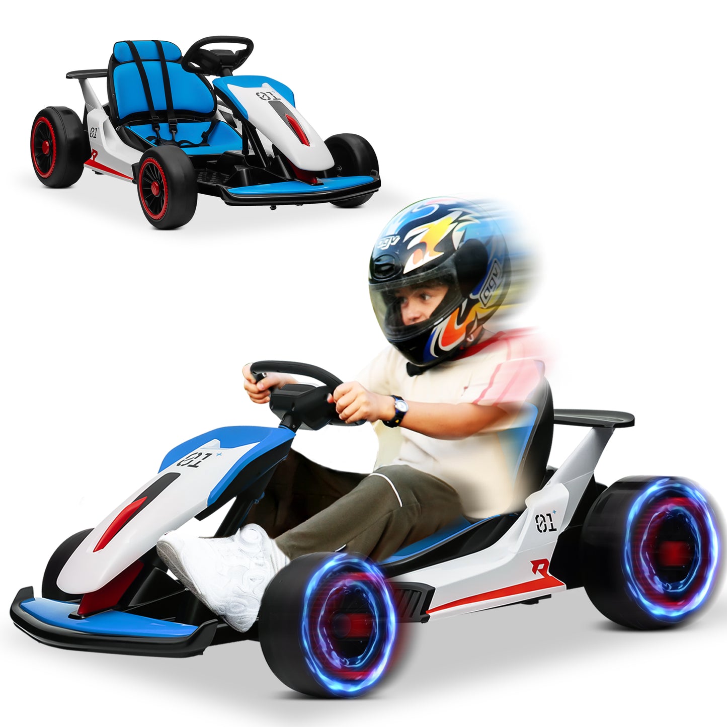 Funride 24V Go Kart Ride on Toys Electric Go Kart for Boys Girls Age 6-12 Years Old, Red，Pink,Green,Blue-3888fu3