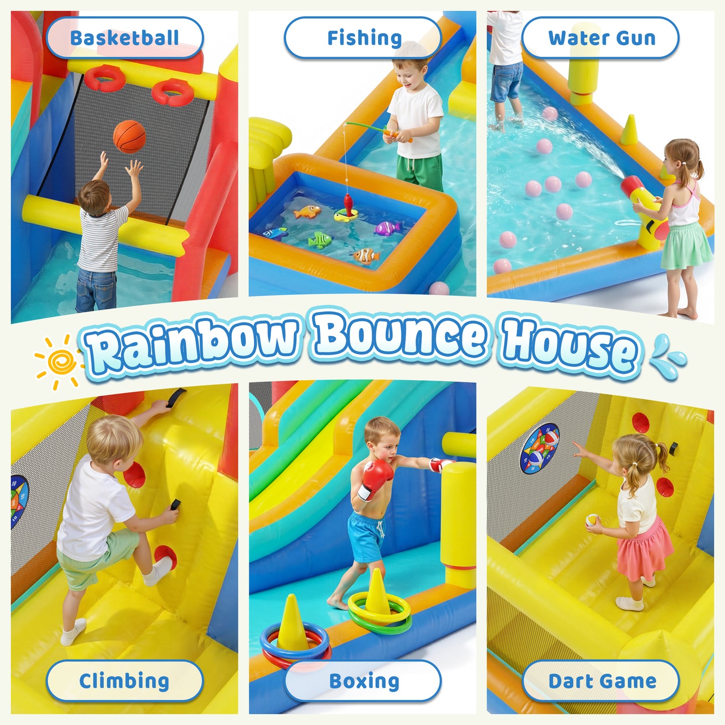 Sunnyfree XXL Inflatable Bouncer House 9 in 1 for Kids 3+, 15x13FT Oversized Inflatable Water Slide Park, Indoor/Outdoor Bounce Castle w/ Blower