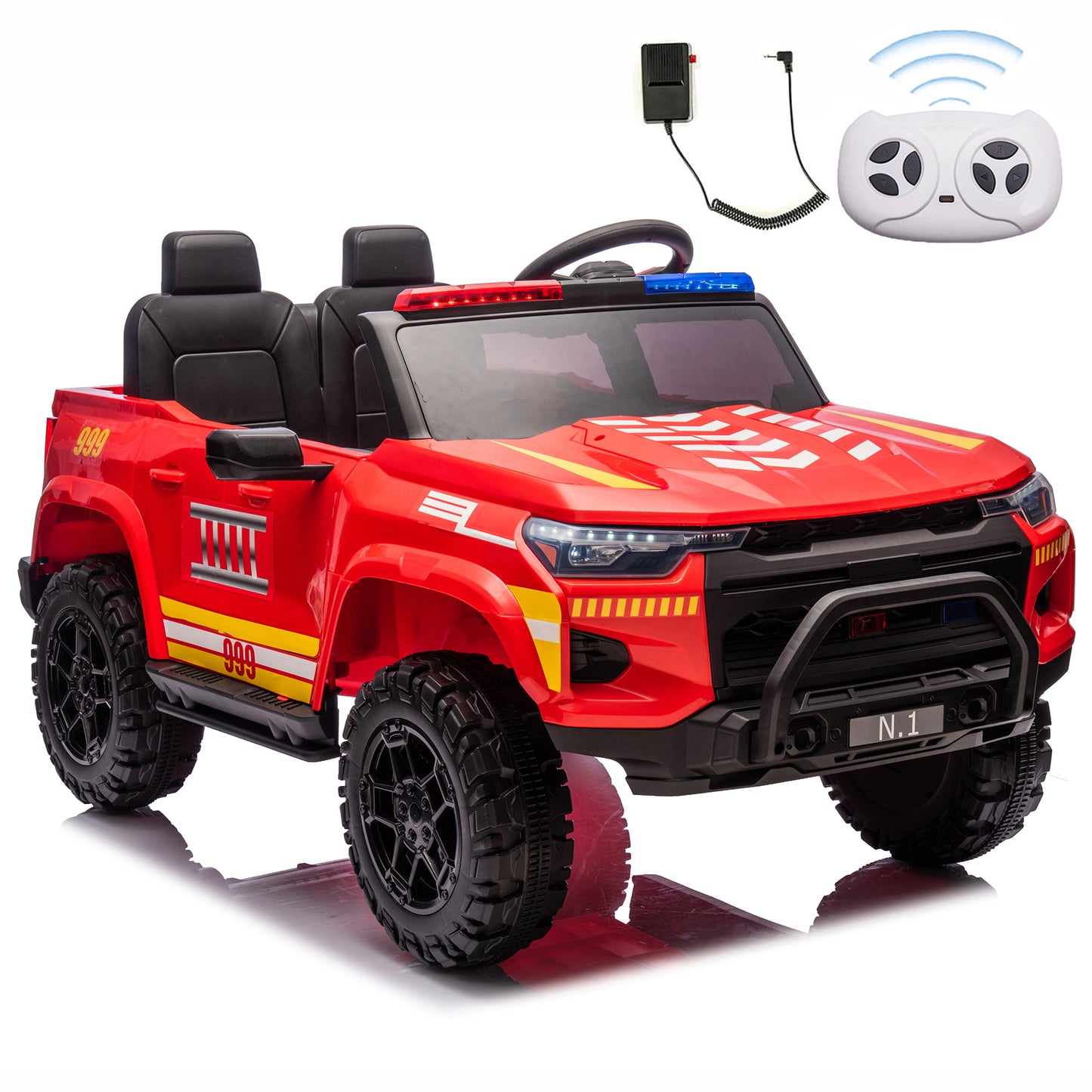 Fire Truck Ride on Toys w/Remote Control, 24V Electric Car for Kids to Drive Firetrucks Kids' Electric Vehicles, Siren, Flashing Lights, Music, Gifts for Toddlers Boys Girls, Red