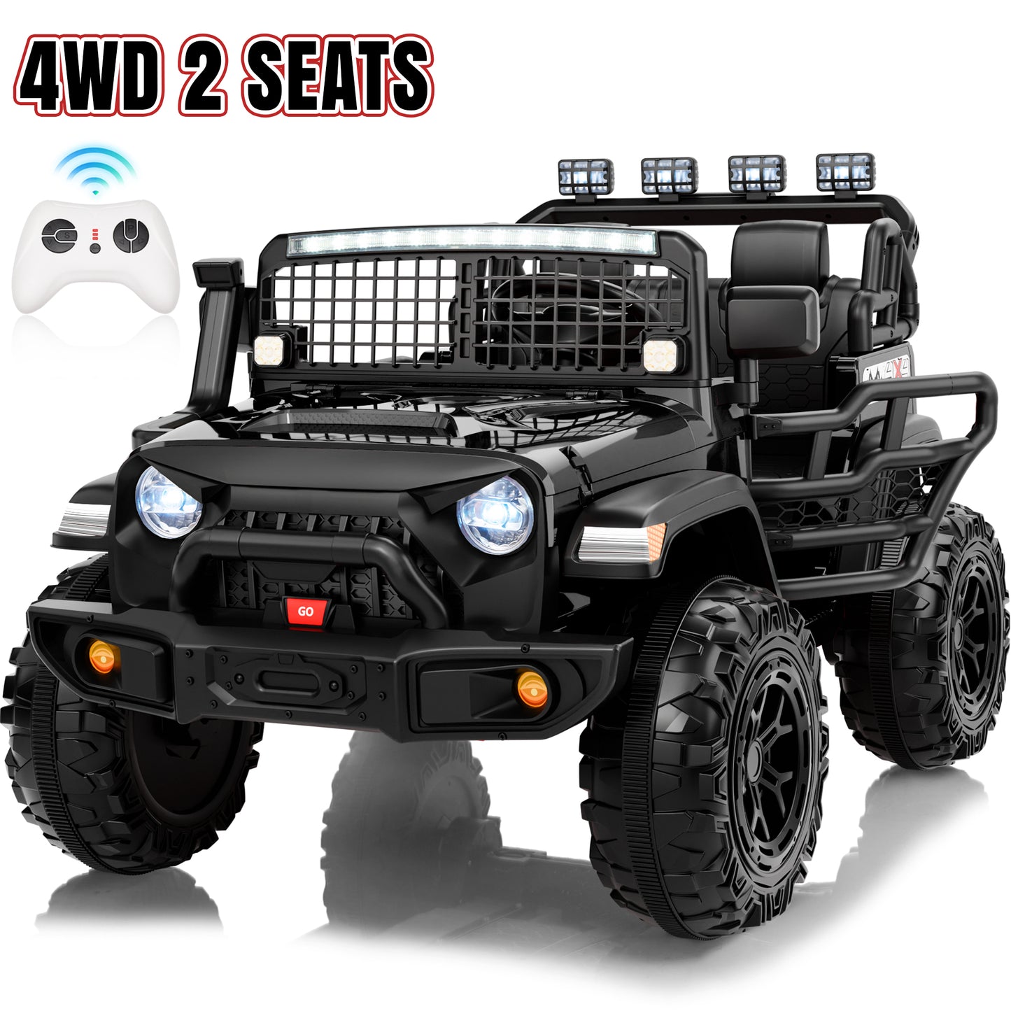 Funride 4WD 24 Volt Ride on Truck, 2 Seater Electric Car for Kids, Power Car Wheels with Remote, Bluetooth, LED Lights, Pink