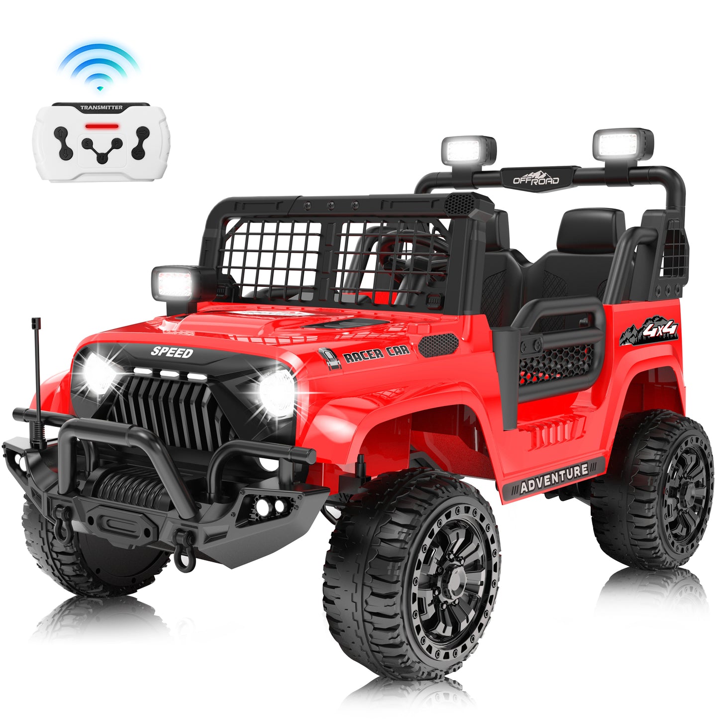 FUNRIDE 4WD 24V 2 Seater Ride On Toys with Remote Control, Kids Ride on Truck Car 800W Moter Power 4-Wheeler Suspension, 3 Speeds, Bluetooth Music, Rose Pink,Black,Pink Red,Blue-1202
