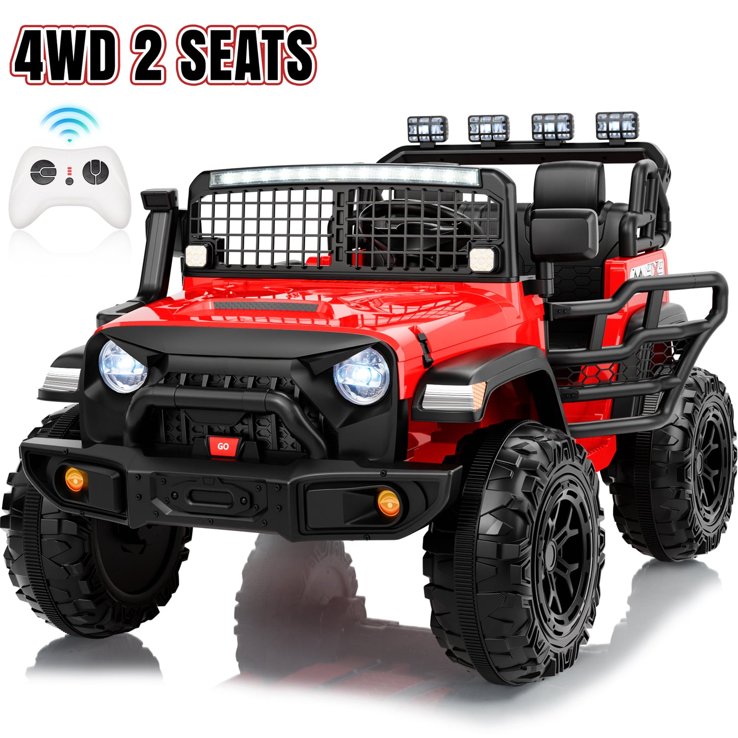 Funride 4WD 24 Volt Ride on Truck, 2 Seater Electric Car for Kids, Power Car Wheels with Remote, Bluetooth, LED Lights, Pink
