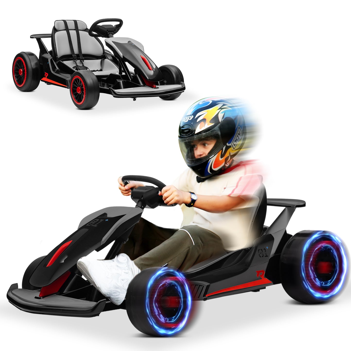 Funride 24V Go Kart Ride on Toys Electric Go Kart for Boys Girls Age 6-12 Years Old, Red，Pink,Green,Blue-3888fu3