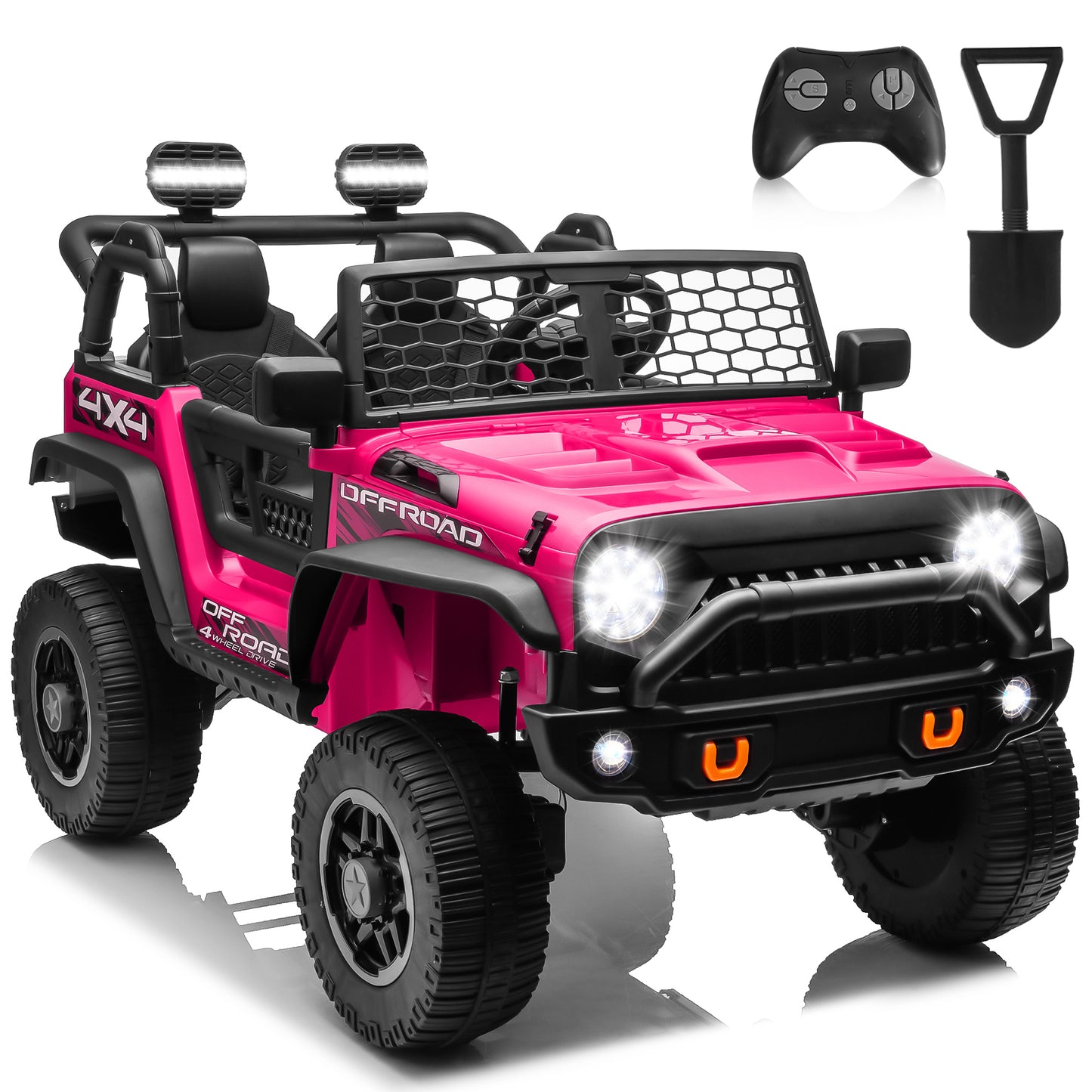 24 Volt Ride on Toys Ride on Truck Car with Remote Control, 2 Seater 400W Kids Powered Ride ons Spring Suspension, 3 Speed, Bluetooth Music, Green，Black,Red,Pink,white-8802