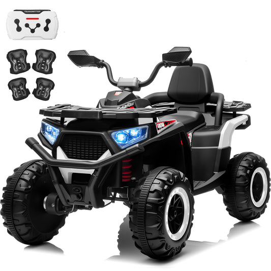 Funride 24V 4WD 800W ATV for Kids 4 Wheeler with Remote, Knee Pads, Music, Black,Red,Pink,Greed-007