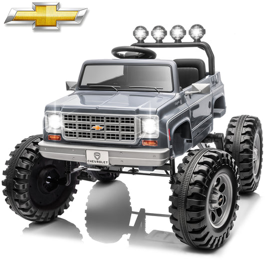 4WD Chevrolet Cheyenne 24 Volt Ride on Toys, Funride  2 Seater Electric Car for Toddler, Power Car Wheels with Remote, Bluetooth, USB, LED Lights, Gray