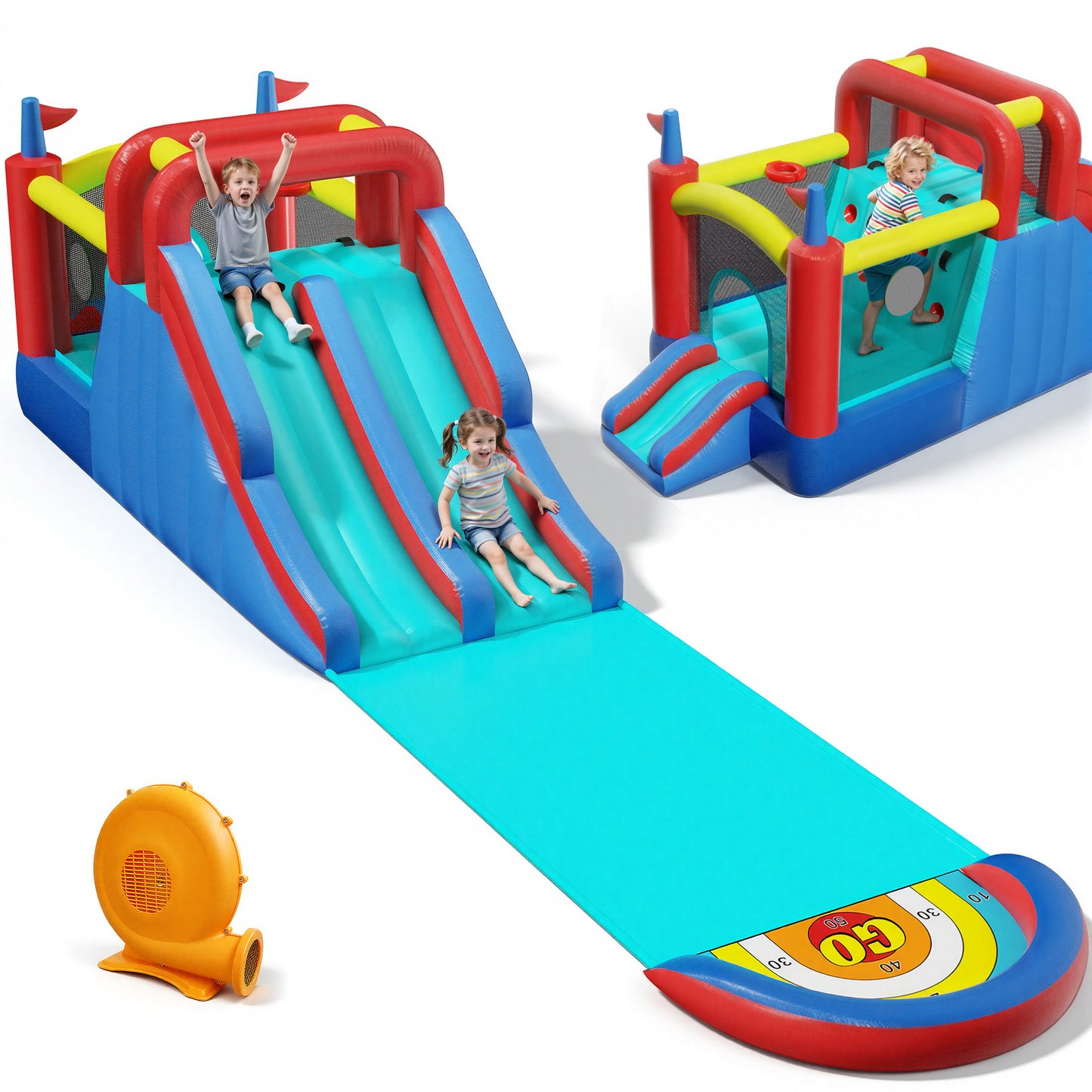 Sunnyfree Inflatable Bouncer House for Kids 3+, 30x6FT Oversized Double Water Slide with Sprinkler and 2 Slip Inflatable Boards