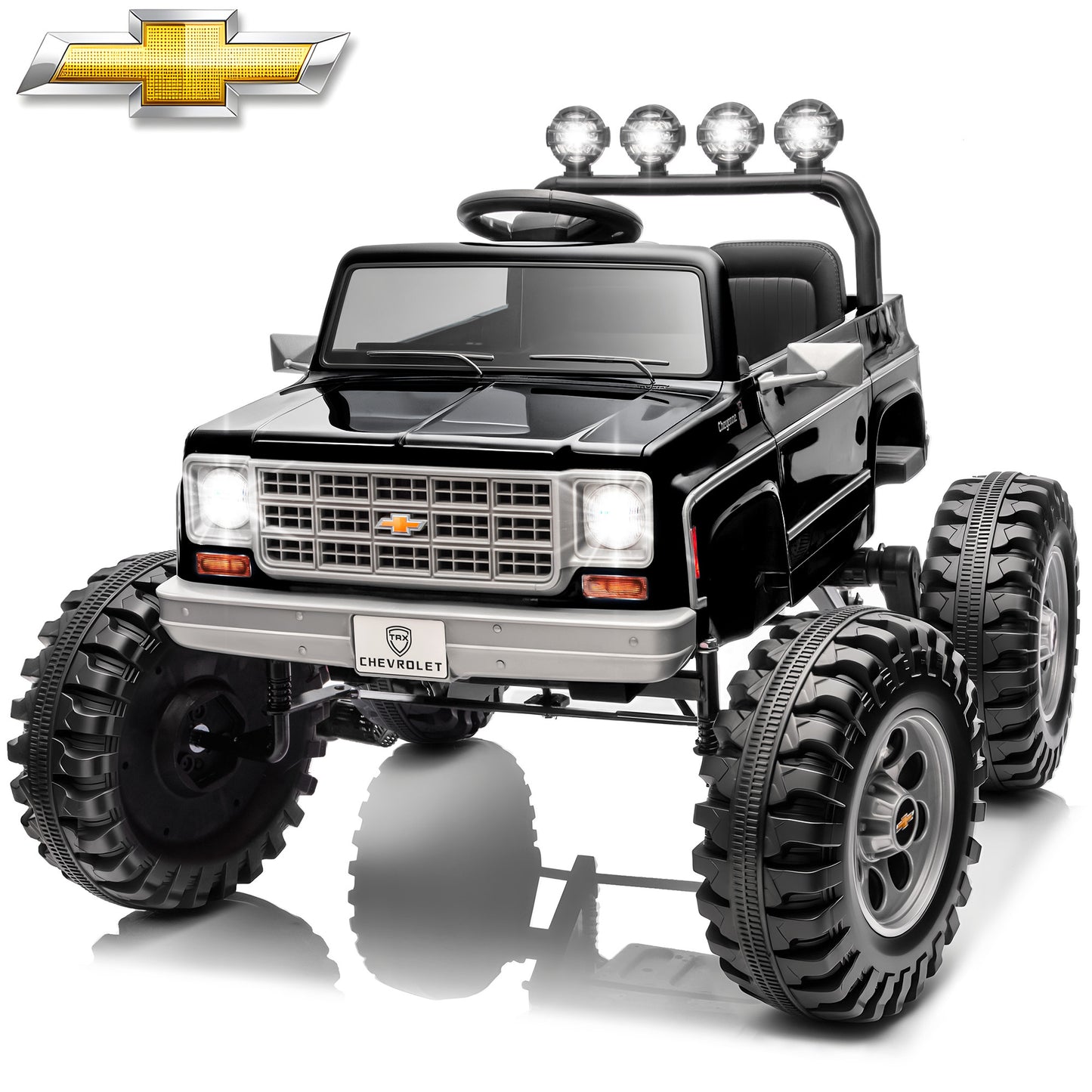 4WD Chevrolet Cheyenne 24 Volt Ride on Toys, Funride  2 Seater Electric Car for Toddler, Power Car Wheels with Remote, Bluetooth, USB, LED Lights, Gray