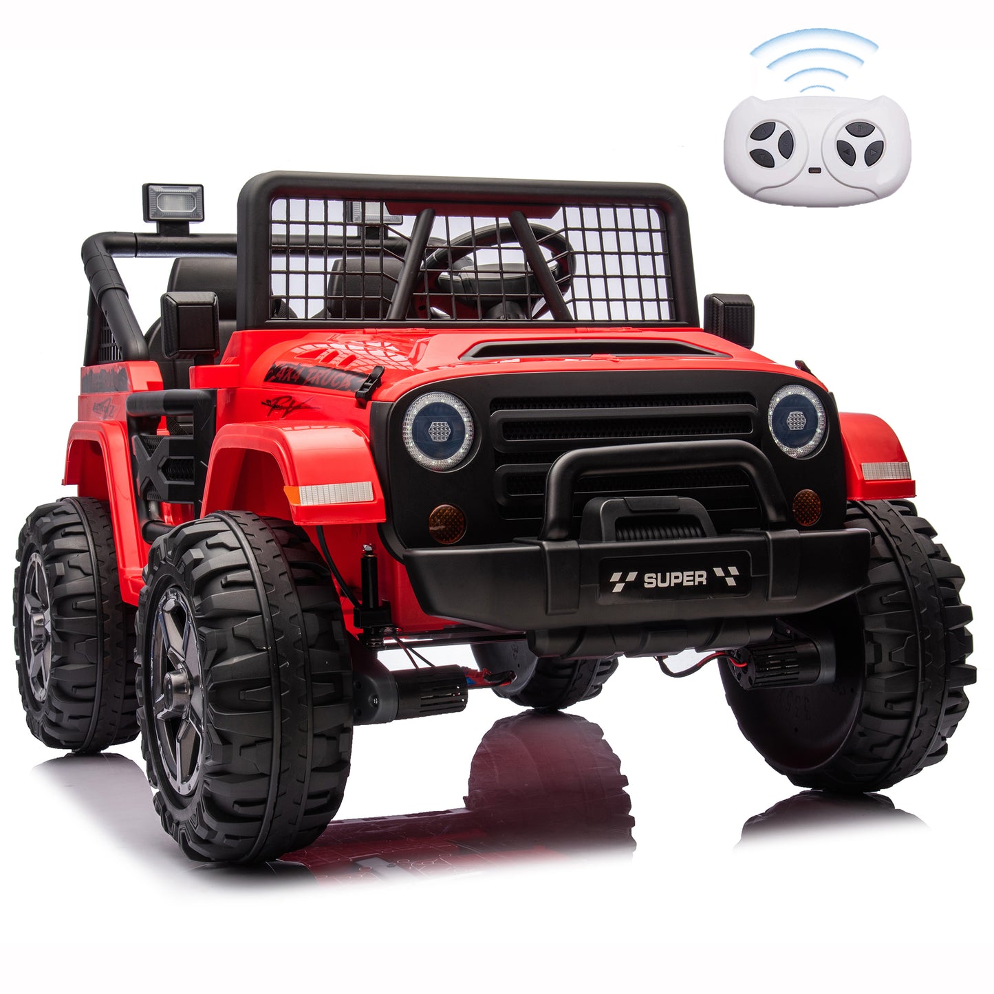 4WD 24V Kids Ride on Car Truck with Remote, 2 Seater Battery Powered Vehicle Rides Toys, Red