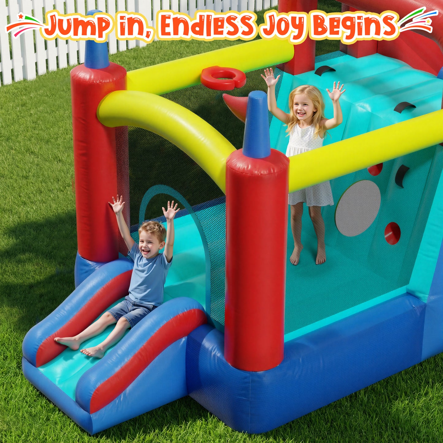 Sunnyfree Inflatable Bouncer House for Kids 3+, 30x6FT Oversized Double Water Slide with Sprinkler and 2 Slip Inflatable Boards