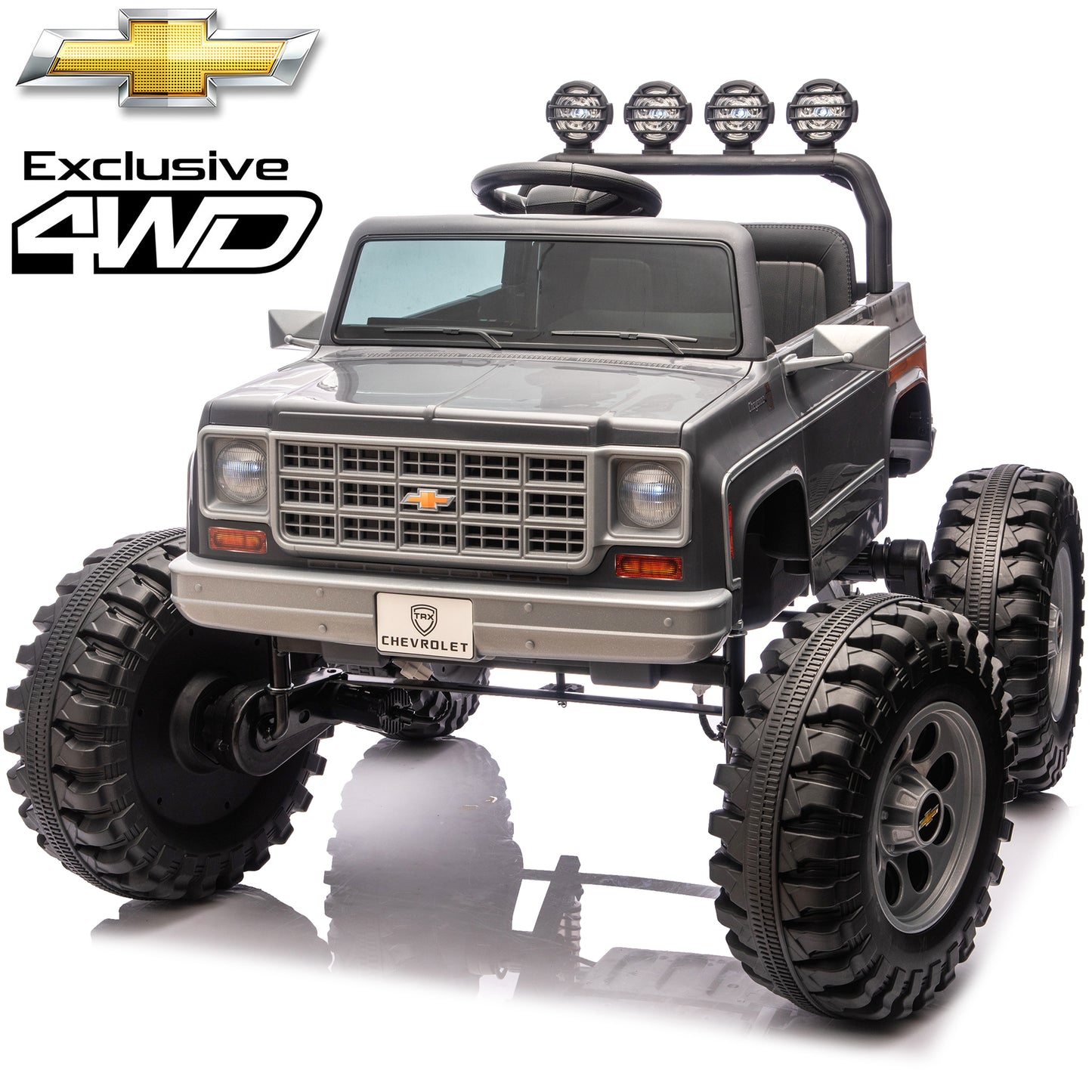 4WD Chevrolet Cheyenne 24 Volt Ride on Toys, Funride  2 Seater Electric Car for Toddler, Power Car Wheels with Remote, Bluetooth, USB, LED Lights, Gray